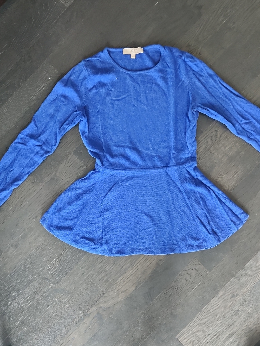 Ann Taylor LOFT Cobalt Blue Long-Sleeve Peplum Top